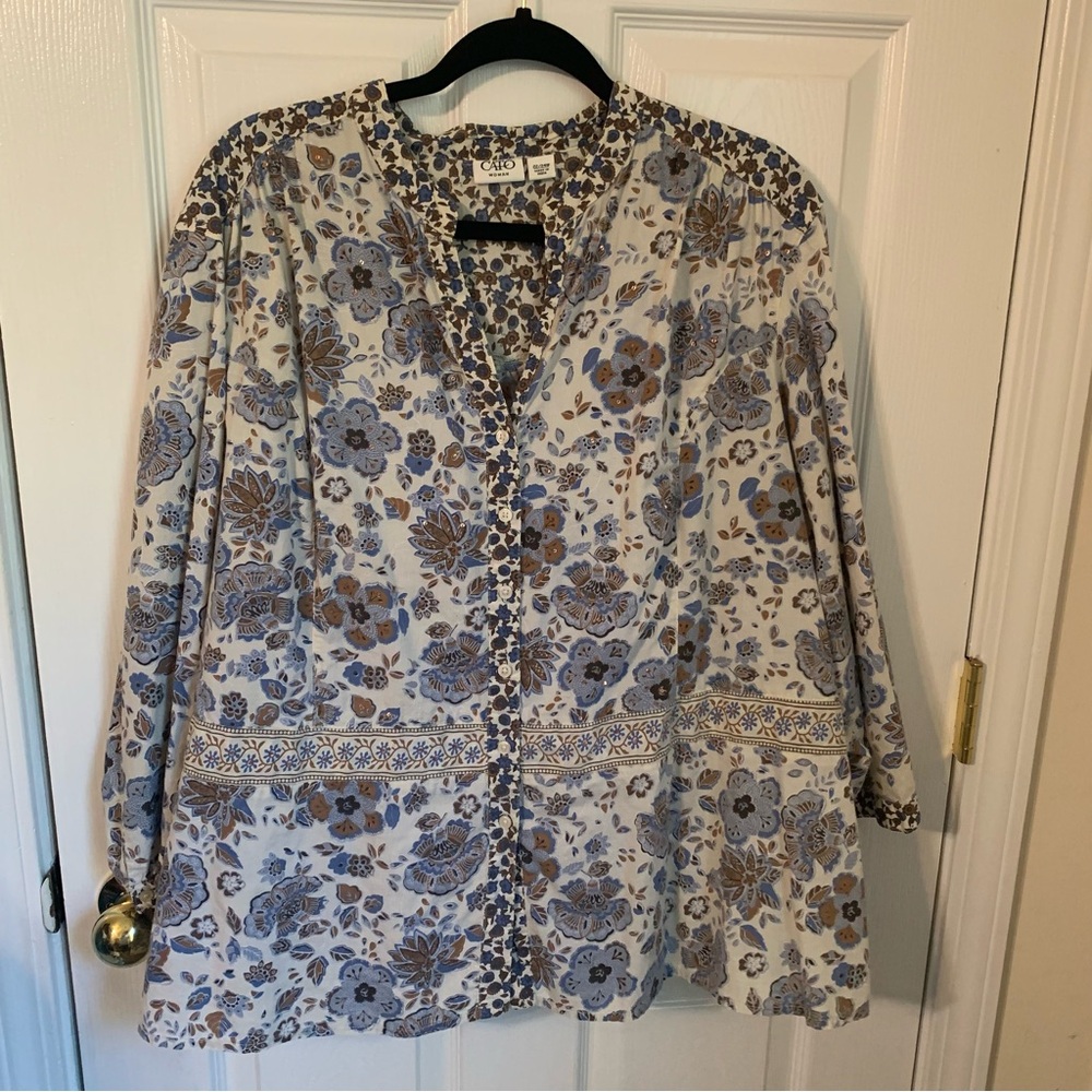 Cato 22/24w 3/4 sleeve cotton blouse. PTP 29” length 27.5